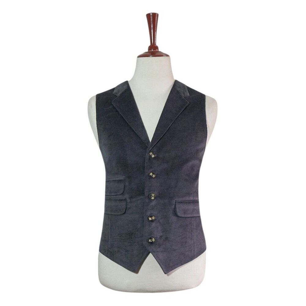 Mens 46R Gray Corduroy Waistcoat Vest Formal Wedding Party Classic Preppy Casual